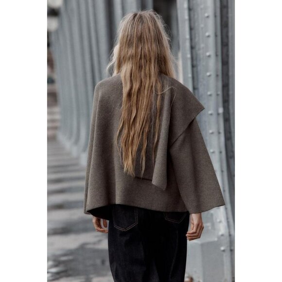 ZARA SHORT KNIT COAT WITH SCARF - Picture 4 of 7